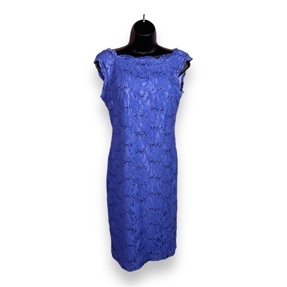 SIZE 6 SCARLETT BLUE LACE SEQUIN FORMAL DRESS EVENT PARTY COCKTAIL WEDDING